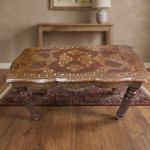 Mesa de centro antigua de madera de Sheesham con detalles en latón, mesa central de madera hecha a mano para la sala de estar, decoración de interiores del hogar - Product Image 4