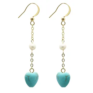 Wholesale Gold Seoul Stone Earrings Freshwater Pearl Earrings for Women