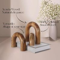Étagère de table basse, bibliothèque, décoration artisanale marron, style bohème, esthétique moderne, 3 pièces, accents décoratifs en bois en forme d'arche