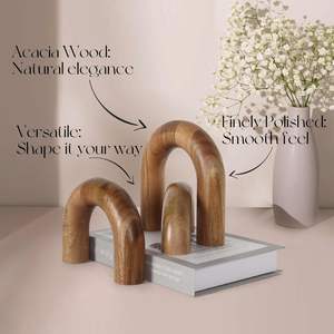 رف طاولة قهوة منزلي زينات بوهو جمالية حديثة 3 كتب قوس خشبي ديكور ديكورات ديكورية ديكورات خشبية - Product Image 5
