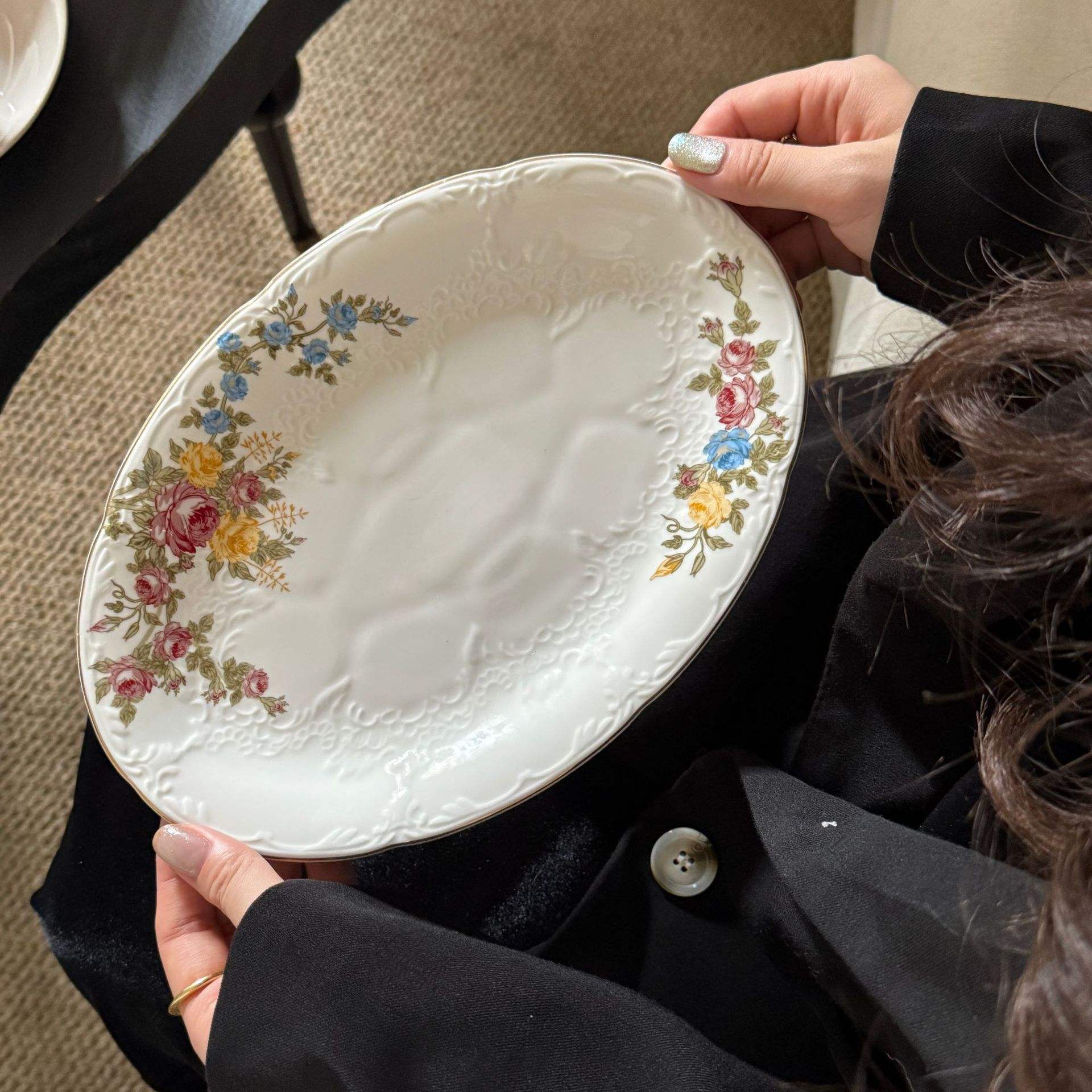 แผ่นดิสก์รูปไข่ขอบสีทองฤดูใบไม้ร่วง25.5*17*2.5