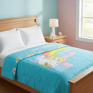 Ensemble de couette licorne de dessin animé 3 pièces, style princesse, literie pour la maison toute saison avec motif arc-en-ciel - Product Image 2