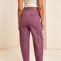 Celana Jeans Wanita High Waist Barrel Leg Model Baggy Wide Raw Hem Denim Y2K Musim Gugur Musim Dingin Grosir Pabrik