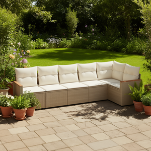 Ensemble de canapés de jardin en rotin beige avec coussins en mousse haute densité, mobilier d'extérieur au design contemporain, résistant à l'eau et aux UV - Product Image 2