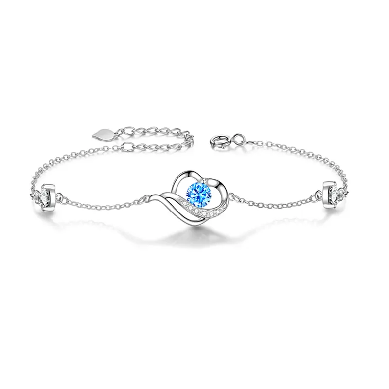 Romantic Cupid Heart Shaped Blue Zircon AU750 Real 18K Solid Gold Bracelet Bangle Gift Jewelry Set for Women Mom Girlfriend