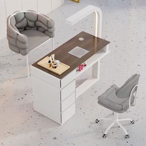 Ensemble table et chaise multifonctionnel pour salon de manucure, table de manucure économique simple et double, marbre crème, luxe léger - Product Image 4