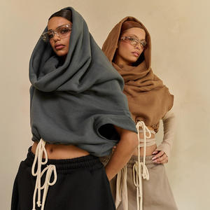 C1431 Nuova <span class=keywords><strong>Felpa</strong></span> Invernale Casual con Ampio Collo <span class=keywords><strong>Senza</strong></span> <span class=keywords><strong>Maniche</strong></span> con <span class=keywords><strong>Cappuccio</strong></span> e Coulisse alla Moda - Product Image 1