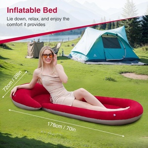 PVC Inflatable <b>Mat</b> with Pillow 178*72 CM with Flocking Three Colors for Beach Yard <b>Camping</b> Backyard Office Relaxing - Product Image 2