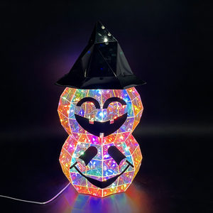 Lampes LED Citrouille d'Halloween Lumineuses et Iridescentes Effet Jack-o'-Lantern Effrayant Prisme Lumineux USB 60 LED pour Table Intérieur - Product Image 1