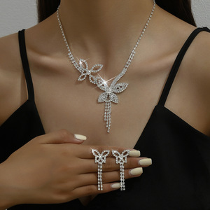 Factory Wholesale Personality Tassel Necklace Earring Set <b>Wedding</b> Dress <b>Accessories</b> Jewelry Sets for Women - Product Image 1