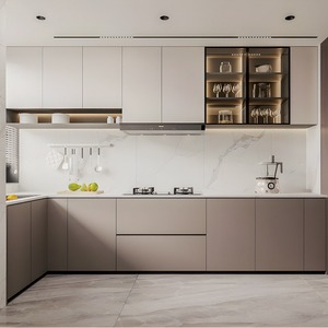 Proyecto de construcción Modular melamina MDF sin marco marfil gabinetes de cocina <span class=keywords><strong>Prodeco</strong></span> gabinetes de cocina para Proyecto de apartamento - Product Image 6