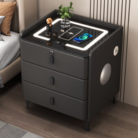 Table de chevet multifonctionnelle intelligente en bois massif, style minimaliste moderne, avec charge sans fil et éclairage LED intégré, idéale pour hôtel