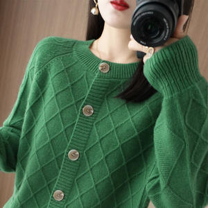 Luxury Designer Waffle Knit Sweater Cardigan Sweater <strong>Women</strong> - Product Image 6