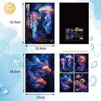 Dalam paket grosir kartu kertas gores Noctilucent kedatangan baru tema dunia laut Kit lukisan seni pelangi untuk dewasa dengan pena