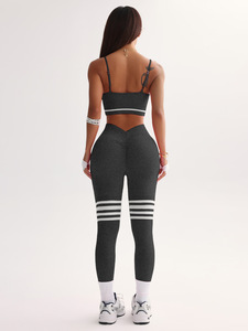Conjunto Deportivo de 3 Piezas para Mujer, Sujetador Deportivo con Espalda en V, Leggings, Traje de Yoga para <span class=keywords><strong>Gimnasio</strong></span>, Correr al Aire Libre, Entrenamiento, Leggings de Manga Larga, Traje Elástico - Product Image 6