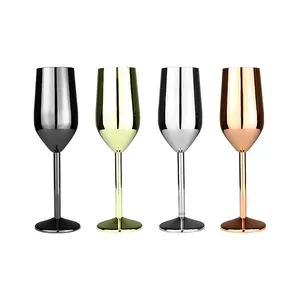 Unbreakable Stainless Steel Gold Wine Glass 7oz Champagne Flutes Drink-ware Vintage Quality Metal Customized Goblets