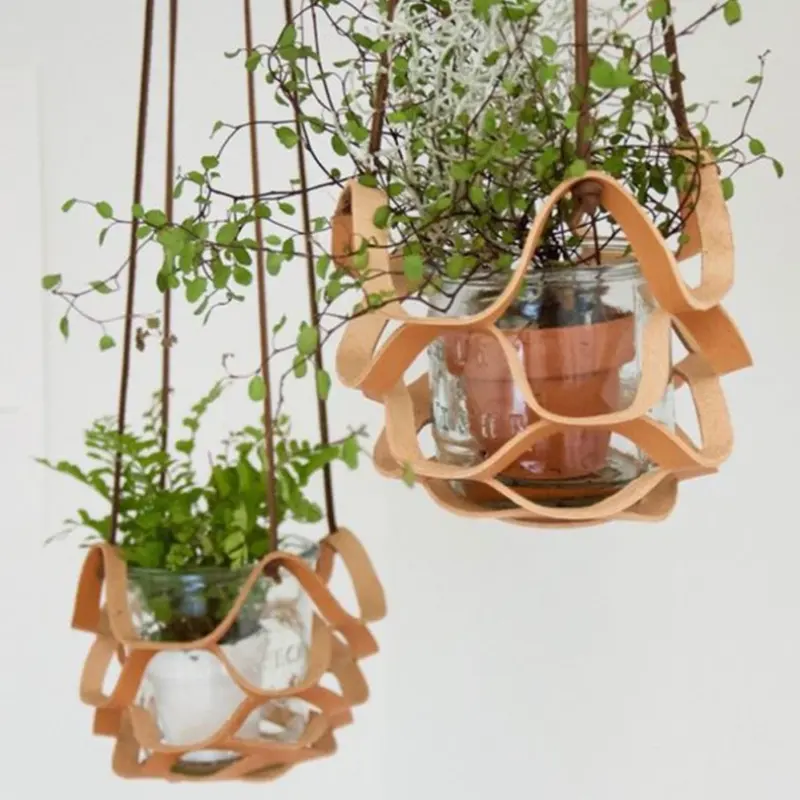 Cabide de couro de planta macrame, prateleira de plantar flores decorativa, suporte de vaso, decoração boho para pequenas plantas