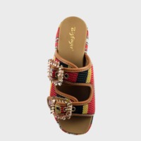 Mules tendance pour femme à empeigne tressée, double bride réglable avec boucle, à enfiler, à talon compensé et plateforme