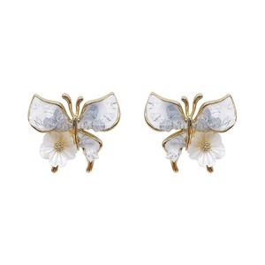 Aretes de Botón Dulces y Lindos de Primavera Verano para Mujer Estilo Coreano con Degradado Azul y Rosa de Cristal Mariposa Concha y Flor al por Mayor - Product Image 6