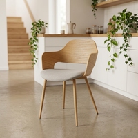 Fauteuil moderne en contreplaqué de chêne avec pieds en métal, assise rembourrée en tissu, chaise en bois courbé pour salle à manger, bureau à domicile, super confortable