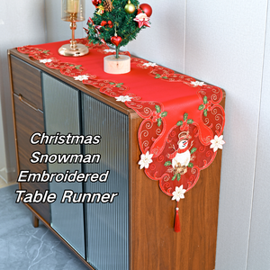 2024 Neue bestickte Weihnachten Schneemann Tischdecke Red Style Atmosphäre Tischdecke Tisch matte - Product Image 2