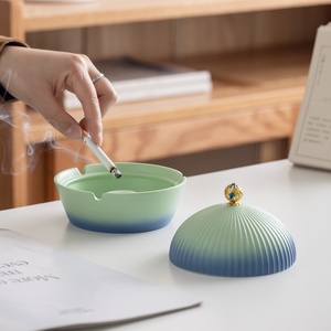 Cendrier en céramique style rétro chinois Cité Interdite Temple du Ciel avec couvercle anti-cendres volantes pour la maison et le bureau - Product Image 4