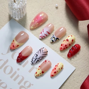 Nouvelles <span class=keywords><strong>Faux</strong></span> Ongles Press-On Faits Main Personnalisables Rose Marbré Pailleté Floral, Ongles Amande de Luxe pour Femmes - Product Image 6