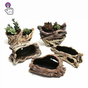 Kleine Boom Wortel Carving Vintage Tuinieren Potten Hout Beton Bloempot Sappige Cactus Bonsai Stomp Planter Container