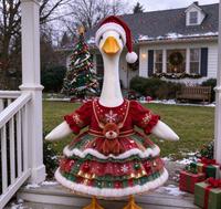 Statue de canard de Noël avec chapeau de Père Noël pour porche, jardin, cour, décoration de vacances, ornement de bienvenue pour la maison, la pelouse et la décoration extérieure