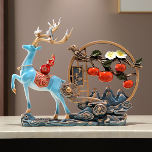 Figura Decorativa de Resina Epoxi de Alta Gama con Diseño de Ciervo de la Suerte y Caqui, para Decoración de Sala de Estar, Regalos de Inauguración - Product Image 1