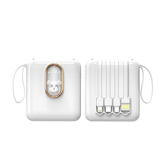 Ultra-thin Mini Premium Plastic Power Bank with Built-in Cable 10000 MAh 5W Cute Pet Cartoon Portable Compact Wholesale