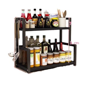 Estante de Especias de Dos Niveles para Cocina con Abrazaderas Metálicas de 35 cm, Organizador de Condimentos Multiusos de Madera de Nogal Negro - Product Image 5