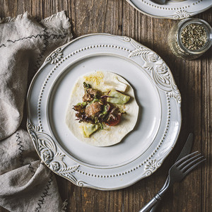 Vintage Baroque Embossed Stoneware <b>Dinnerware</b> <b>Sets</b> Relief Ceramic Plates and Bowls <b>Set</b> - Product Image 6