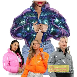 Donne giacche e cappotti 2021 PU donne cappotto giacca superficie luminosa colorato cotone imbottito piumino