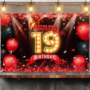 Fondo de Banner de <span class=keywords><strong>feliz</strong></span> <span class=keywords><strong>19</strong></span> <span class=keywords><strong>cumpleaños</strong></span> para niñas y mujeres, decoración de fondo de <span class=keywords><strong>cumpleaños</strong></span> de <span class=keywords><strong>19</strong></span> años, rojo y negro - Product Image 4