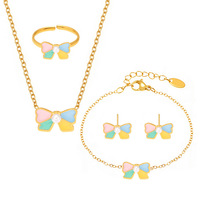 Collier, bracelet et bague unisexe pour enfants en acier inoxydable plaqué or 14 carats avec pierre naturelle de bambou, style bouddhiste Xiao Qing Xin