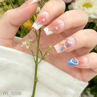 Faux ongles à presser en forme de cercueil, motif cœur dégradé rose, longueur moyenne, pour salon, vente en gros, personnalisables