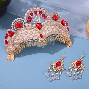 Parure de <span class=keywords><strong>Couronne</strong></span> et Boucles d'Oreilles de Mariée Baroque de Luxe en Cristal, Tiare de Mariage Plaqué Or avec Boucles d'Oreilles à Pompons pour Mariées Musulmanes et Fêtes - Product Image 3