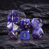 Ensemble de dés polyédriques faits à la main, 7 pièces/ensemble, yeux de chat violets, D6 D20 D12 D10 D00, uniques pour les jeux de table Dungeons & Dragons