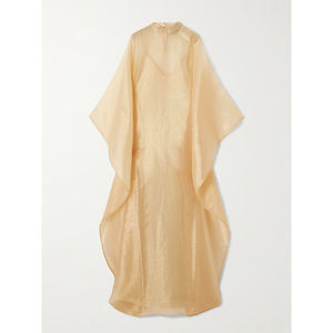 Vestido de organza metálico drapeado Casual Stand Neckline Maxi Longitud Transpirable Lavable Frente Logo Digital para el verano - Product Image 4