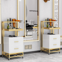 Barbier directionnel acier or boutique Luxe inoxydable plaqué avec roues métal salon barbier chariot