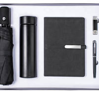 Carnet souvenir 5 en 1 avec logo personnalisé vip avec stylo 2023 ensembles de journal + parapluie avec boîte + flacon sous vide + clé usb