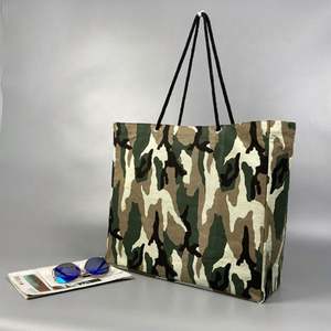 Sac en coton avec logo de couleur Sac à provisions en plastique avec motif camouflage et poignée en corde de coton - Product Image 1