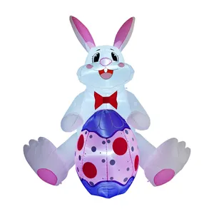 2024 Source Factory Beauty Rabbit Aufblasbares Dekor Ostern Halten Sie buntes Ei aufblasbar mit LED-Licht