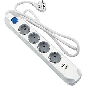 Multipresa con 4 prese e 2 porte USB, cavo da 1,5 m, ideale per caricare e collegare più dispositivi - Product Image 1