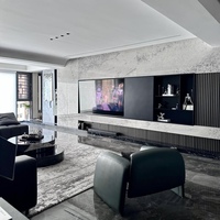 Meuble TV en bois Tuzhi Casa pour salon moderne, avec unité murale dorée, meuble de cheminée et portes vitrées