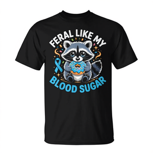 Camiseta Feral Like My Blood Sugar Raccoon Donuts para concienciación sobre la diabetes - Product Image 2