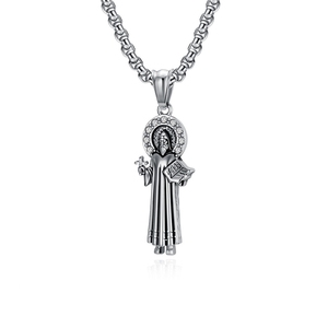 Collier Pendentif Hip Hop Saint Benoît en Zircon, Acier Inoxydable, Bijou <span class=keywords><strong>de</strong></span> Mode Chrétien Catholique pour Hommes - Product Image 3