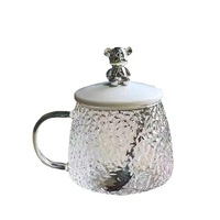 Mug en verre INS Little Bear 400 ml, motif marteau, tasse à café en verre de haute qualité pour la maison et le bureau, avec couvercle et cuillère
