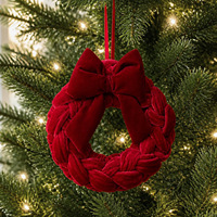 Couronne de Noël de luxe en velours avec nœud tressé, décoration de vacances à suspendre pour la porte d'entrée